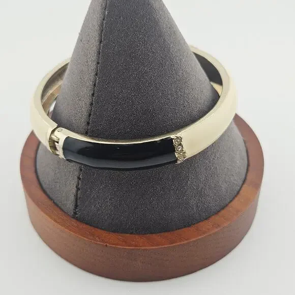 Cream & Black Hinge Bangle Bracelet Classy Neutral Preppy Old Money Aesthetic - Picture 2 of 7